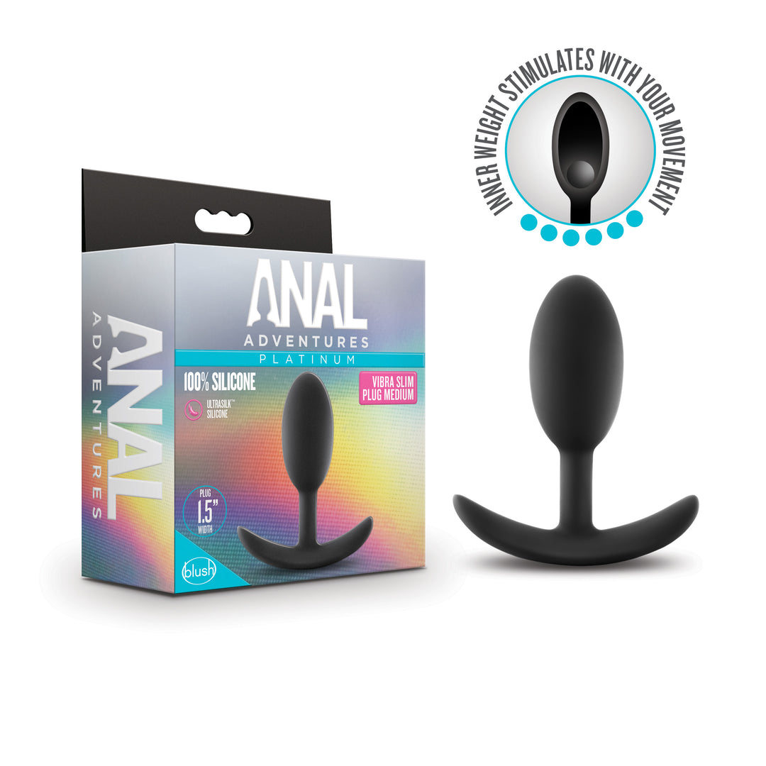 Anal Adventures - Platinum - Silicone Vibra Slim  Plug -Medium - Black