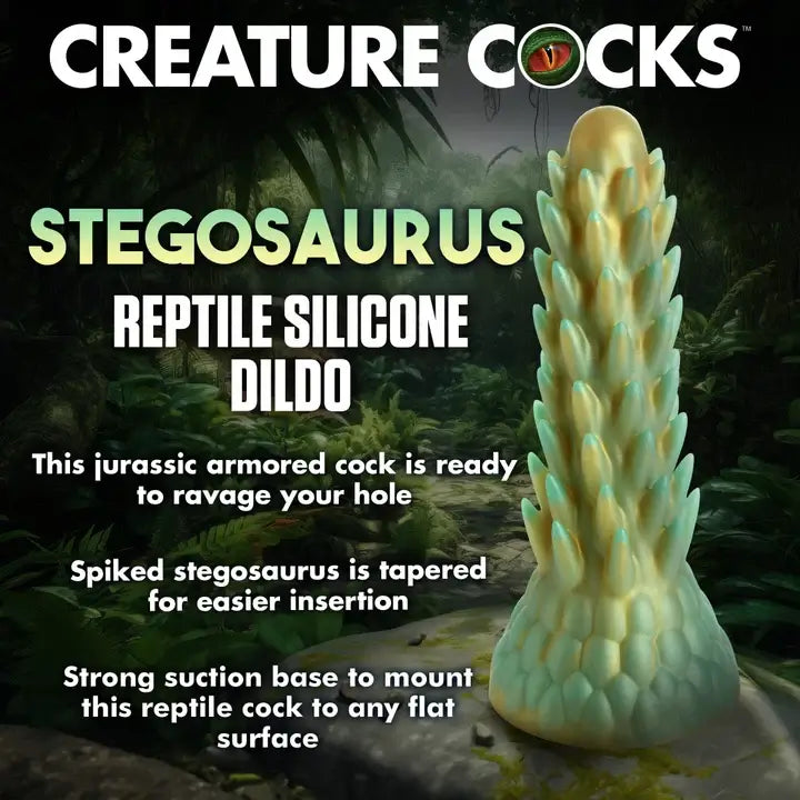 Stegosaurus Spiky Reptile Silicone Dildo - Green