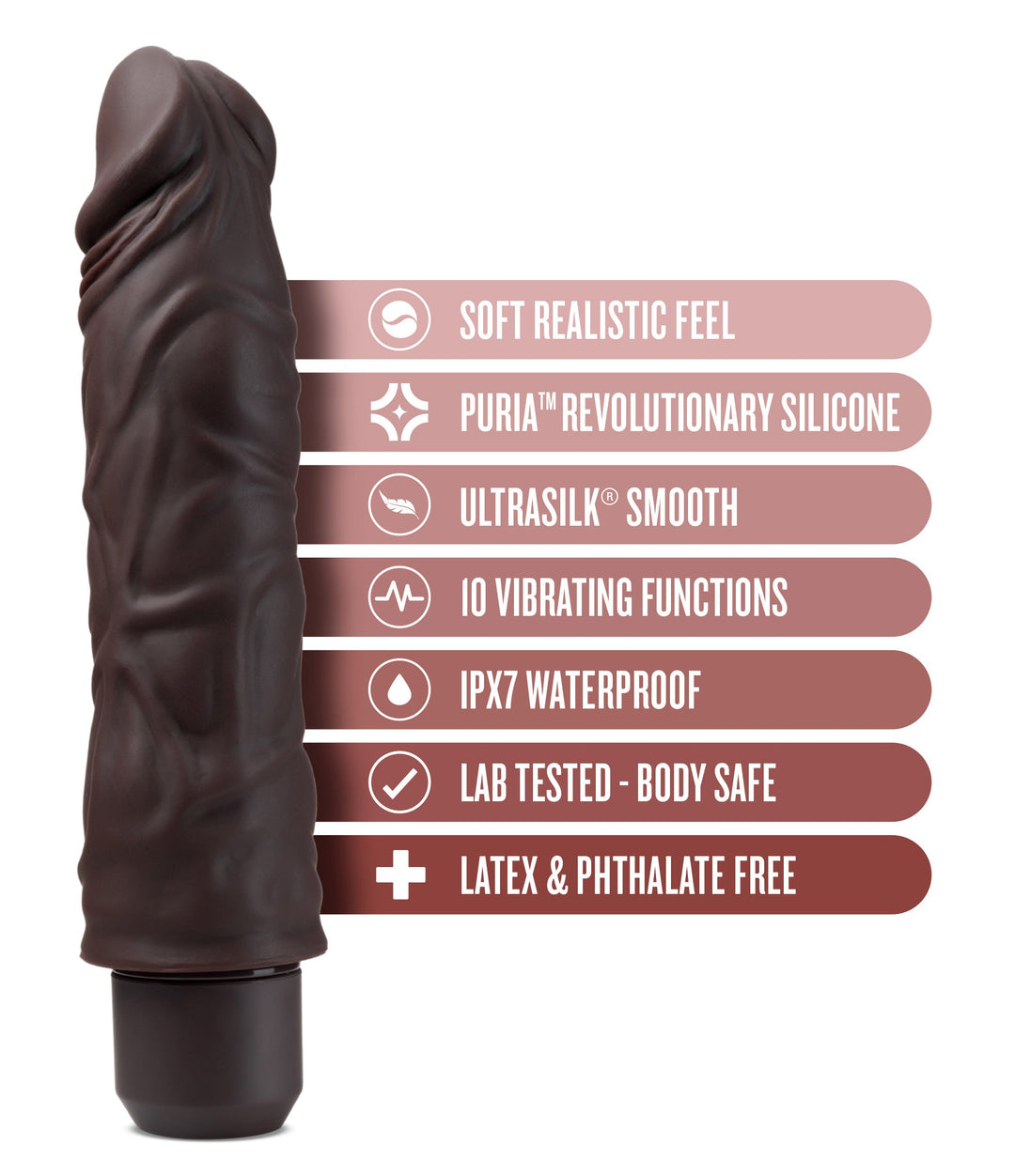 Dr. Skin Silicone - Dr. David - 8 Inch Vibrating  Dildo - Brown