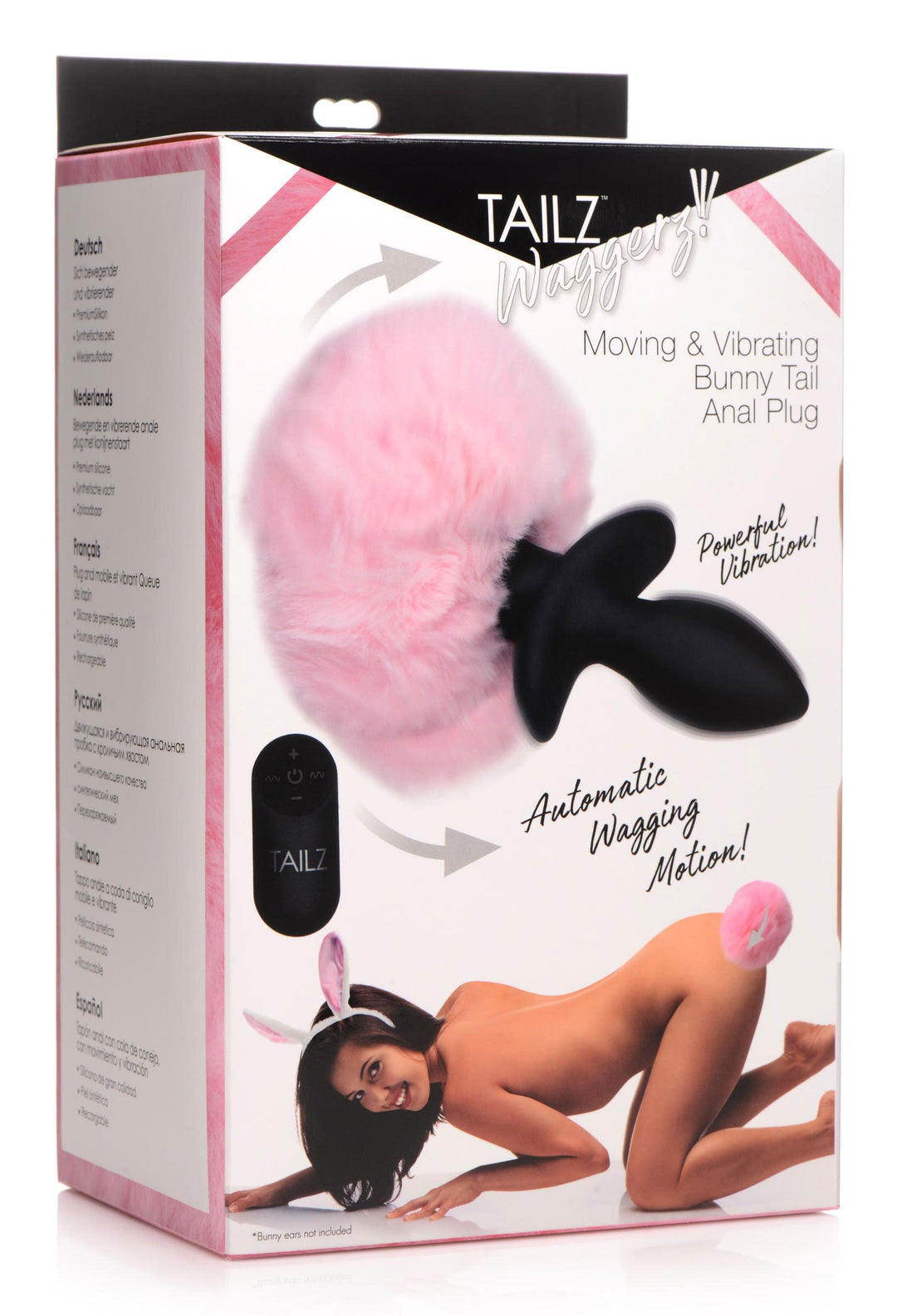 Waggerz Moving and Vibrating Bunny Tail Anal Plug  - Pink