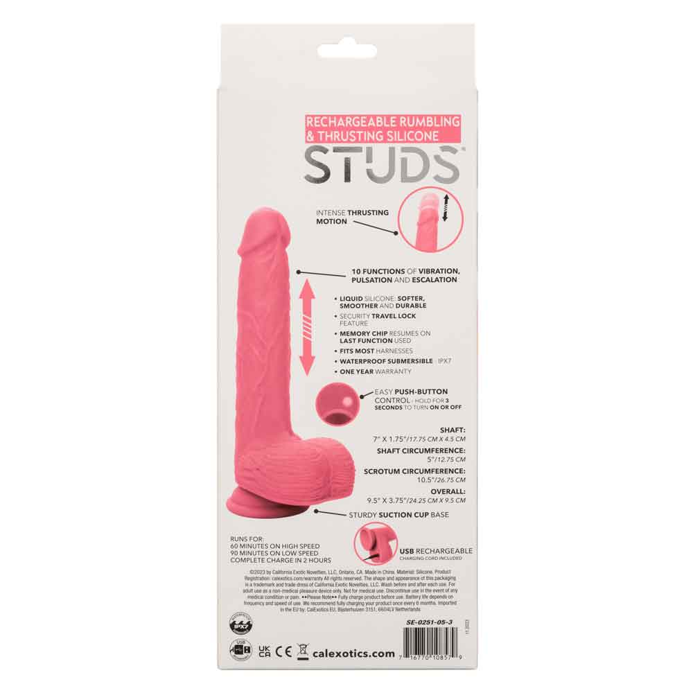 Rechargeable Rumbling and Thrusting Silicone Studs - Pink