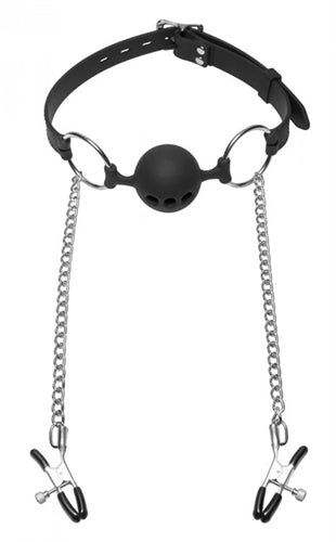 Hinder Silicone Breathable Ball Gag and  Nipple Clamps