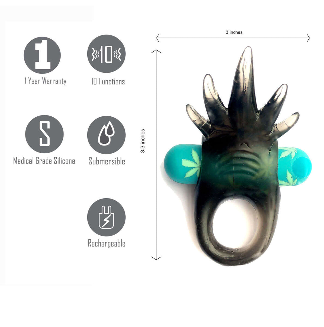 Ziggy Pot Leaf USB Rechargeable Vibrating Erection Enhancer Ring - 420 Series