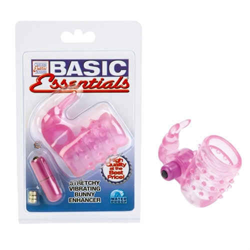 Basic Essentials Stretchy Vibrating Bunny Enhancer - Pink