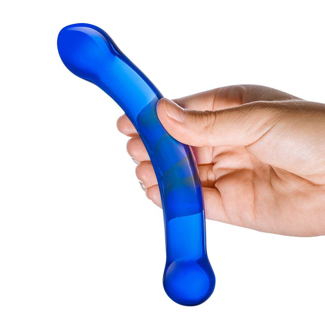 6 Inch Curved G-Spot Blue Glass Dildo