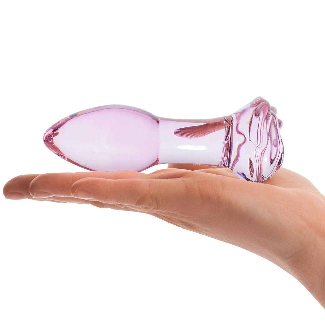 5 Inch Rosebud Glass Butt Plug - Pink