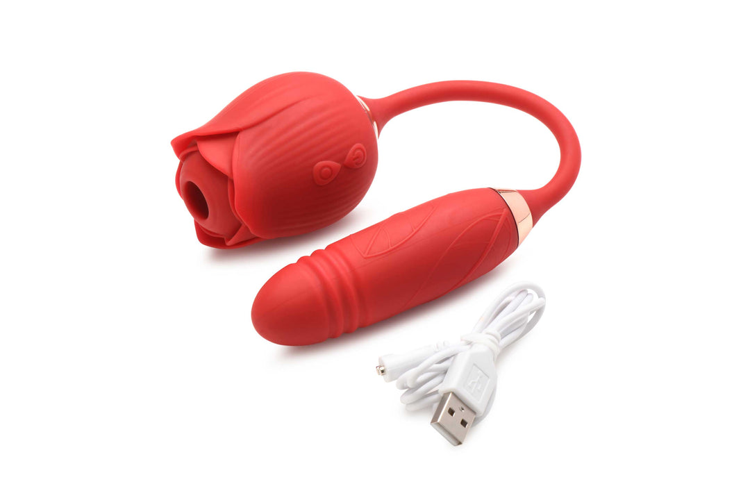 Bloomgasm Romping Rose Suction and Thrusting  Vibrator - Red