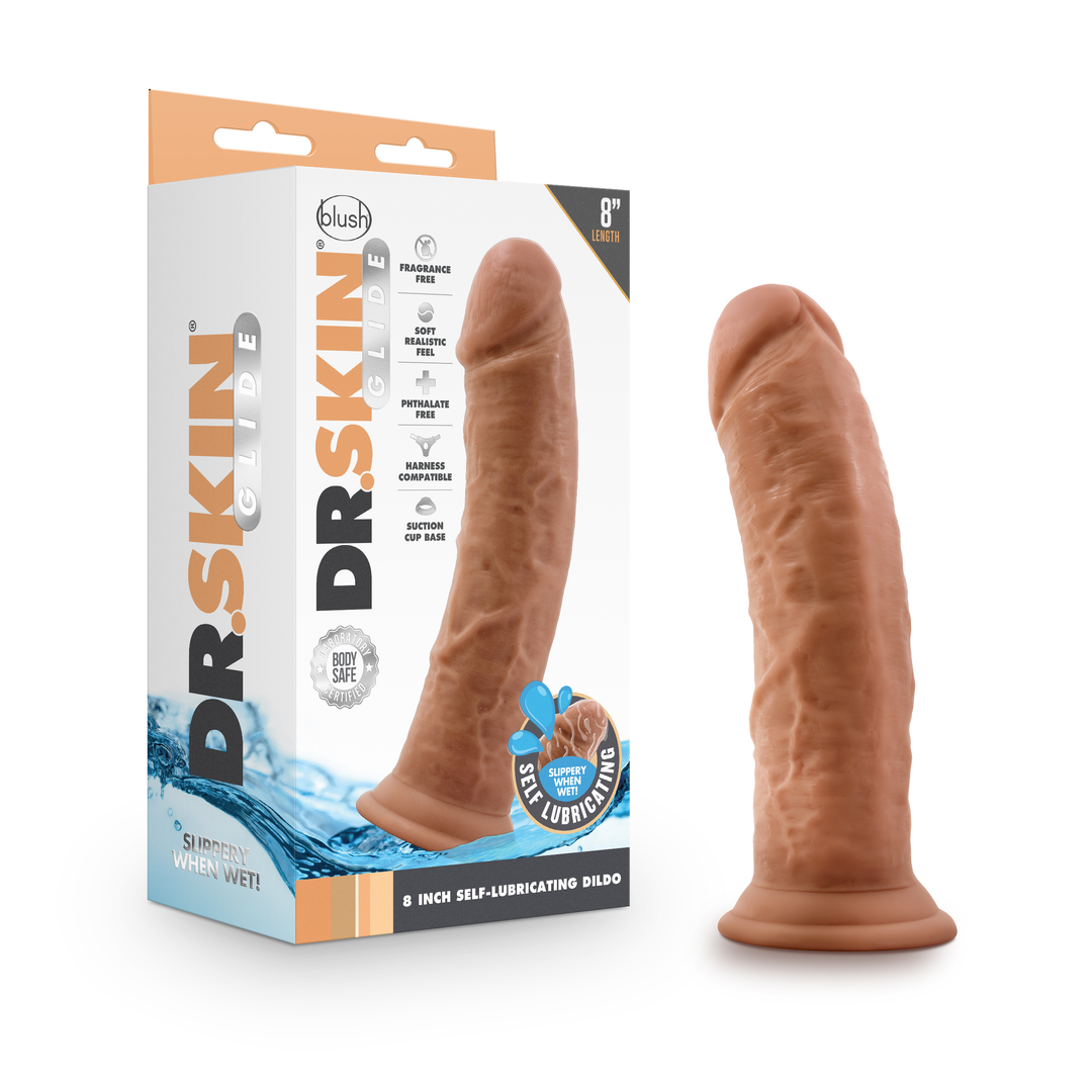 Dr. Skin Glide 8 Inch Self Lubricating Dildo -  - Mocha