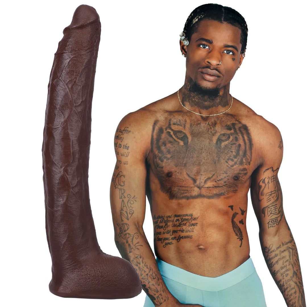 Signature Cocks - Damion Dayski - 12 Inch Ultraskyn Cock With Removable Vac-U-Lock Suction  Cup - Chocolate