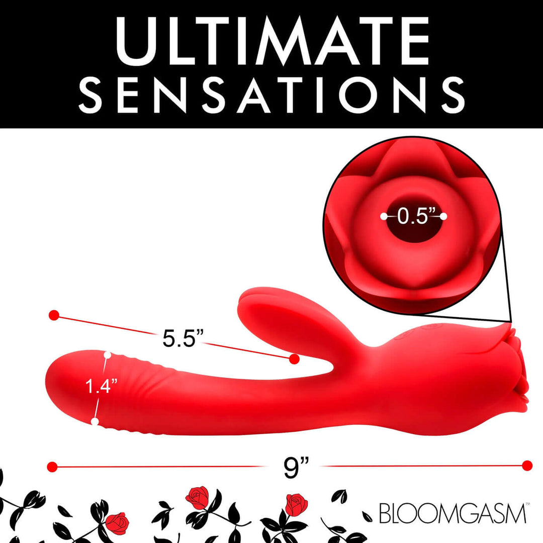 Blooming Bunny Sucking and Thrusting Silicone  Rabbit Vibrator - Red