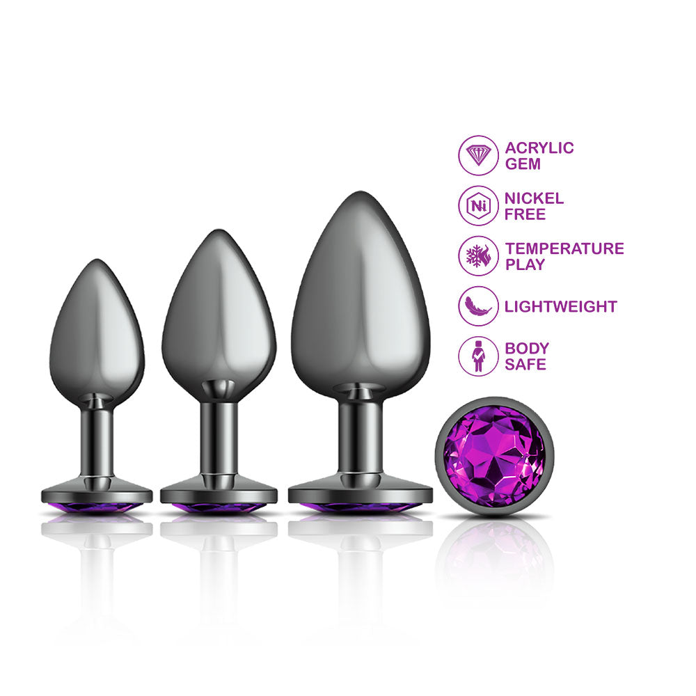 Cheeky Charms - Metal Butt Plug Gunmetal - Round - Deep Purple - Anal Trainer Kit