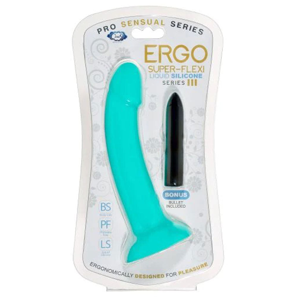 Ergo Super Flexi III Dong Soft and Flexible Liquid Silicone With Vibrator - Teal