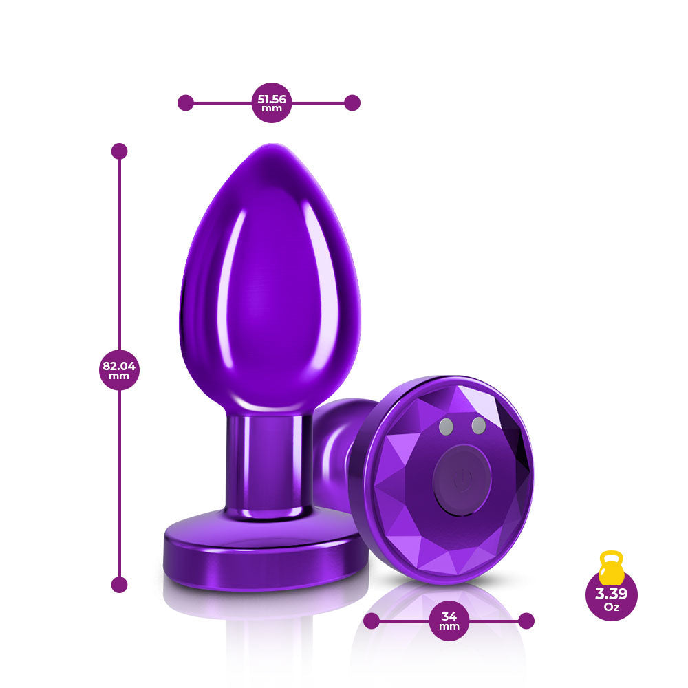 Cheeky Charms - Rechargeable Vibrating Metal Butt  Plug With Remote Control - Purple - Medium