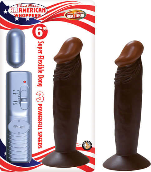 Afro American Whoppers 6 Inch Vibrating Dong With  Bullet - Brown