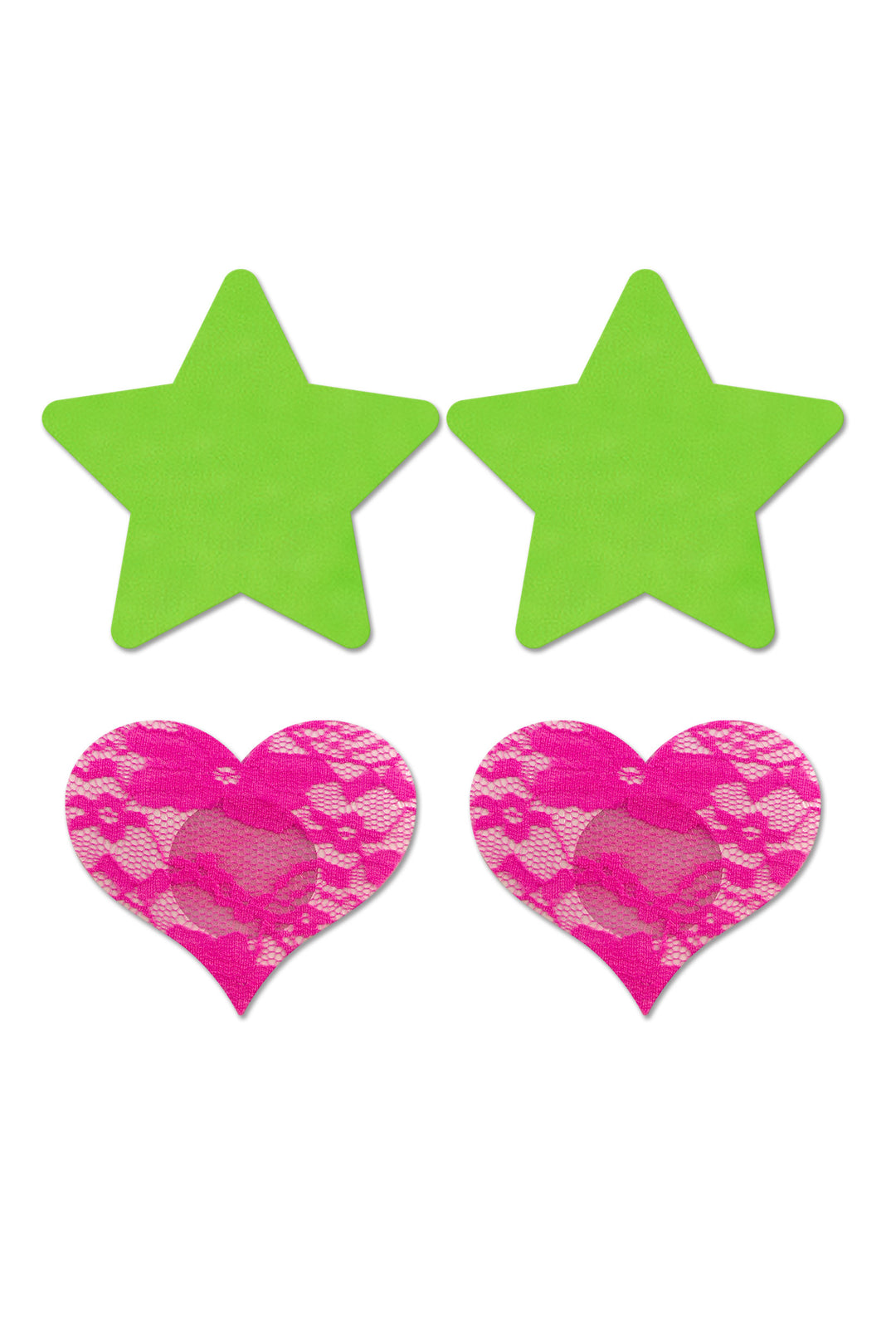 Fashion Pasties Set - Neon Green Solid Star and Neon Pink Lace Heart