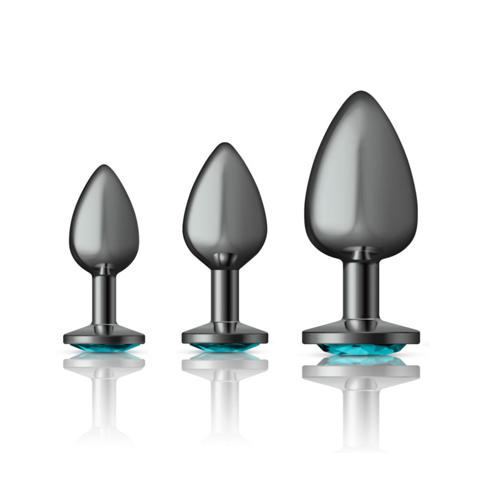 Cheeky Charms - Metal Butt Plug Gunmetal - Round - Teal -  Anal Trainer Kit