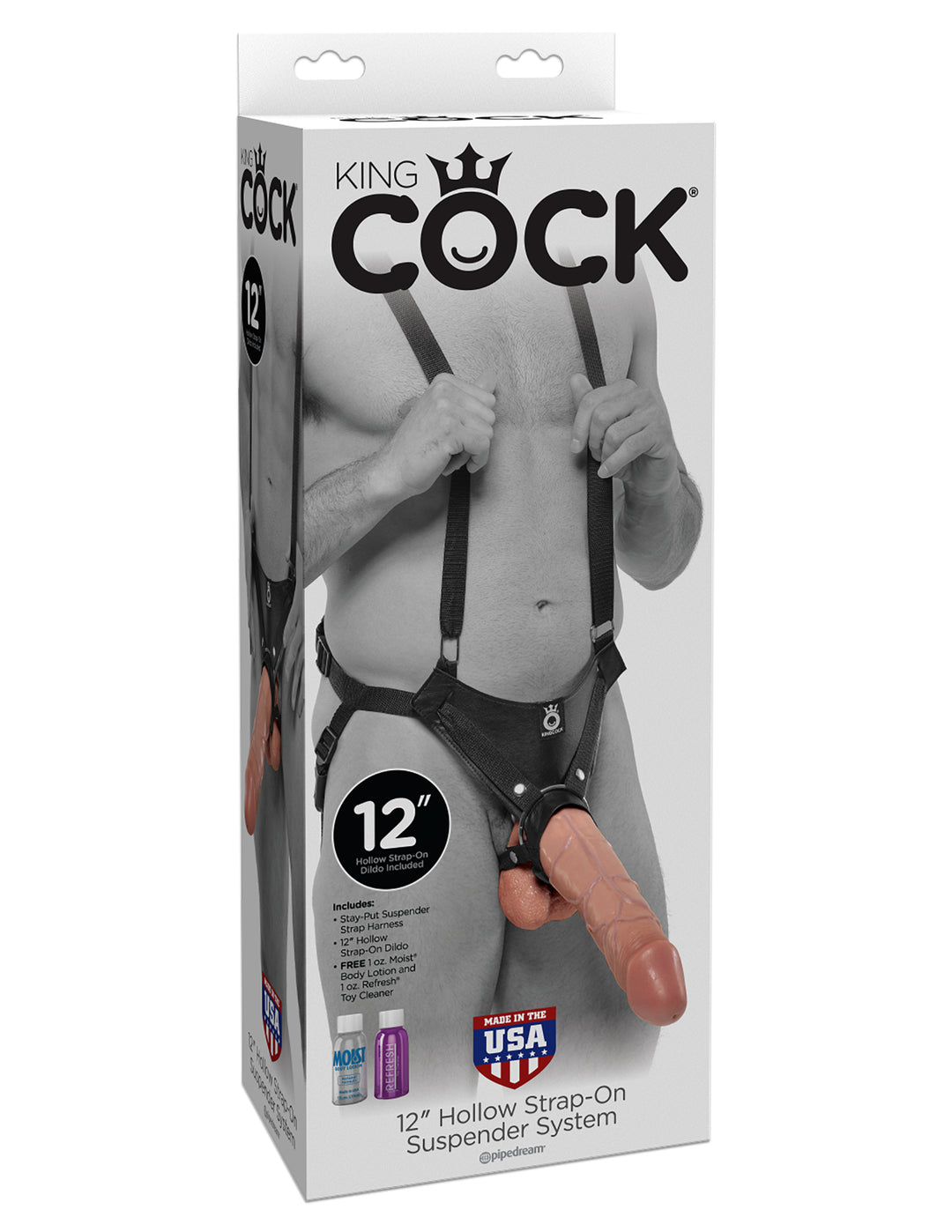 King Cock 12 Inch Hollow Strap-on Suspender  System - Flesh