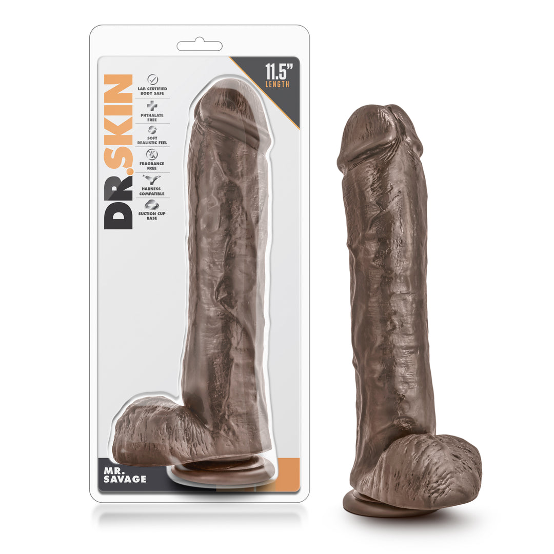 Dr. Skin Mr. Savage 11.5 Inch Dildo With Suction  Cup - Chocolate