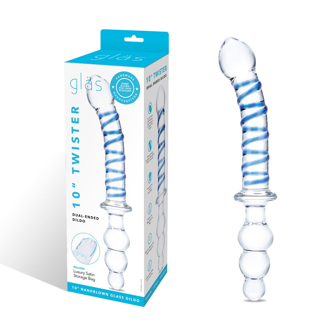 10 Inch Twister Dual-Ended Dildo - Clear/blue