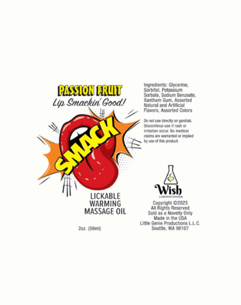 Smack Warming and Lickable Massage Oil - Passion  Fruit 2 Oz