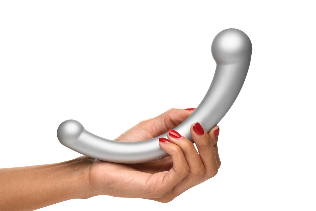 10x Vibra-Crescent Silicone Dual Ended Dildo -  Silver