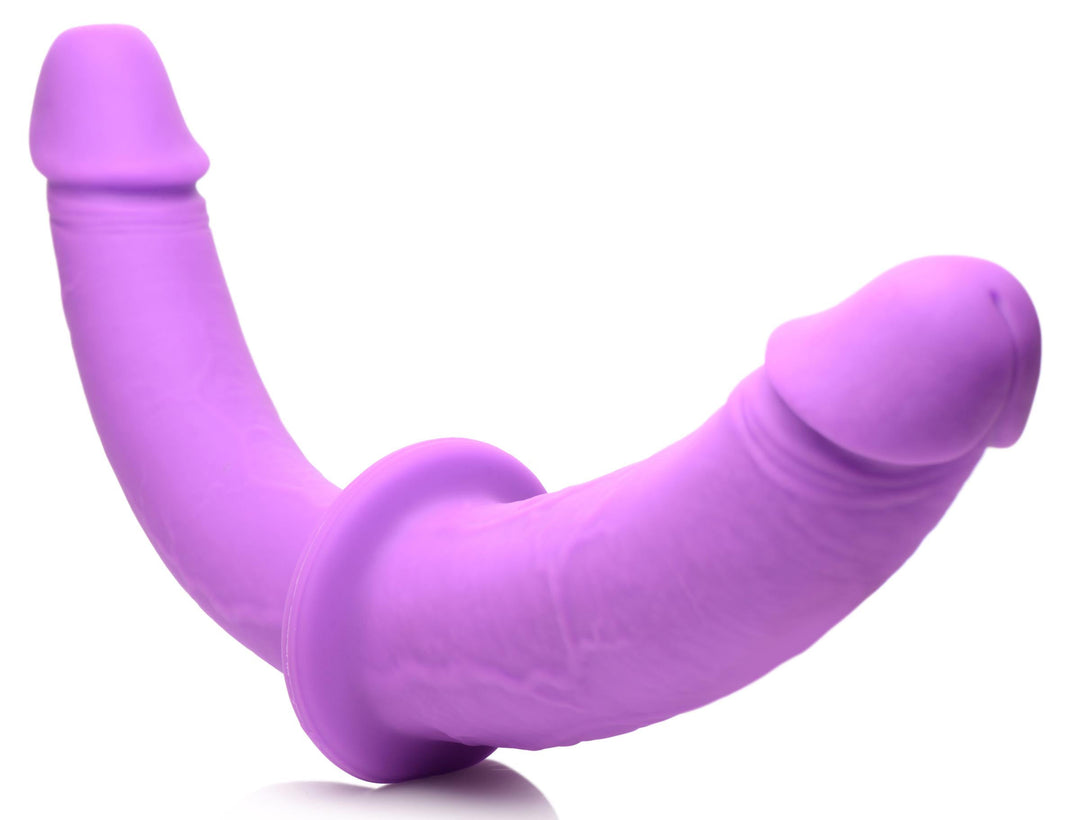 Double Charmer Silicone Double Dildo With Harness  - Purple