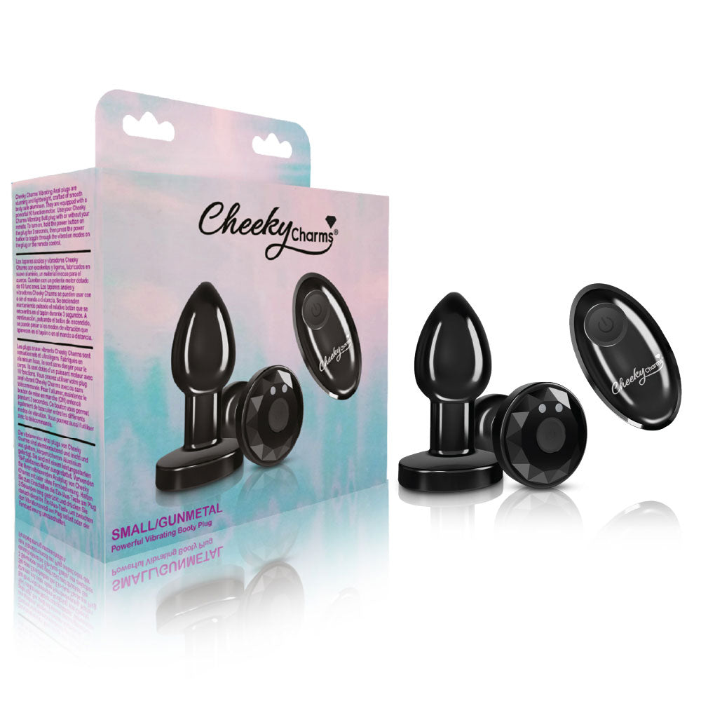 Cheeky Charms - Rechargeable Vibrating Metal Butt  Plug With Remote Control - Gunmetal - Small