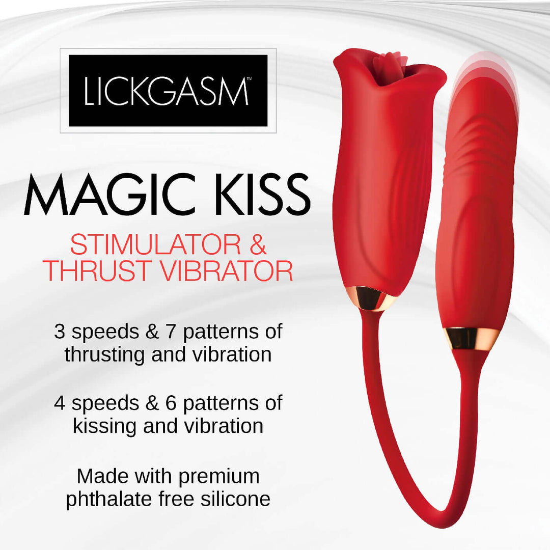 Magic Kiss Kissing Clitoral Stimulator With  Thrusting Vibrator - Red