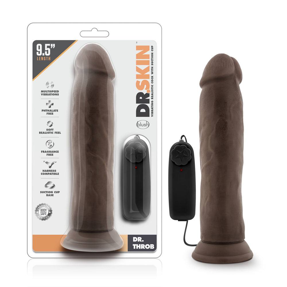 Dr. Skin - Dr. Throb - 9.5 Inch Vibrating  Realistic Cock With Suction Cup - Chocolate