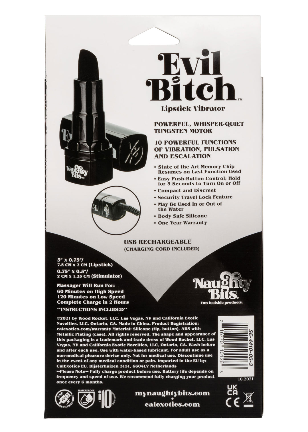 Naughty Bits Evil Bitch Lipstick Vibrator - Black