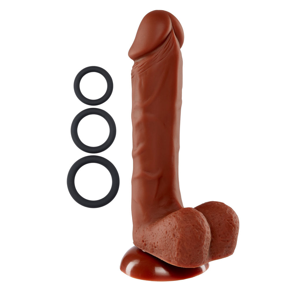 Pro Sensual Premium Silicone 8 Inch Dong With 3  Cockrings - Brown