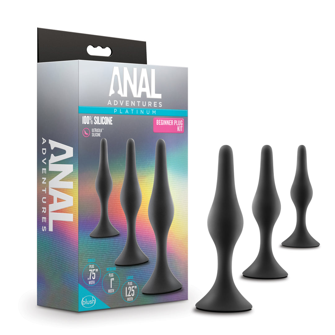 Anal Adventures Platinum - Silicone Beginner Plug  Kit - Black