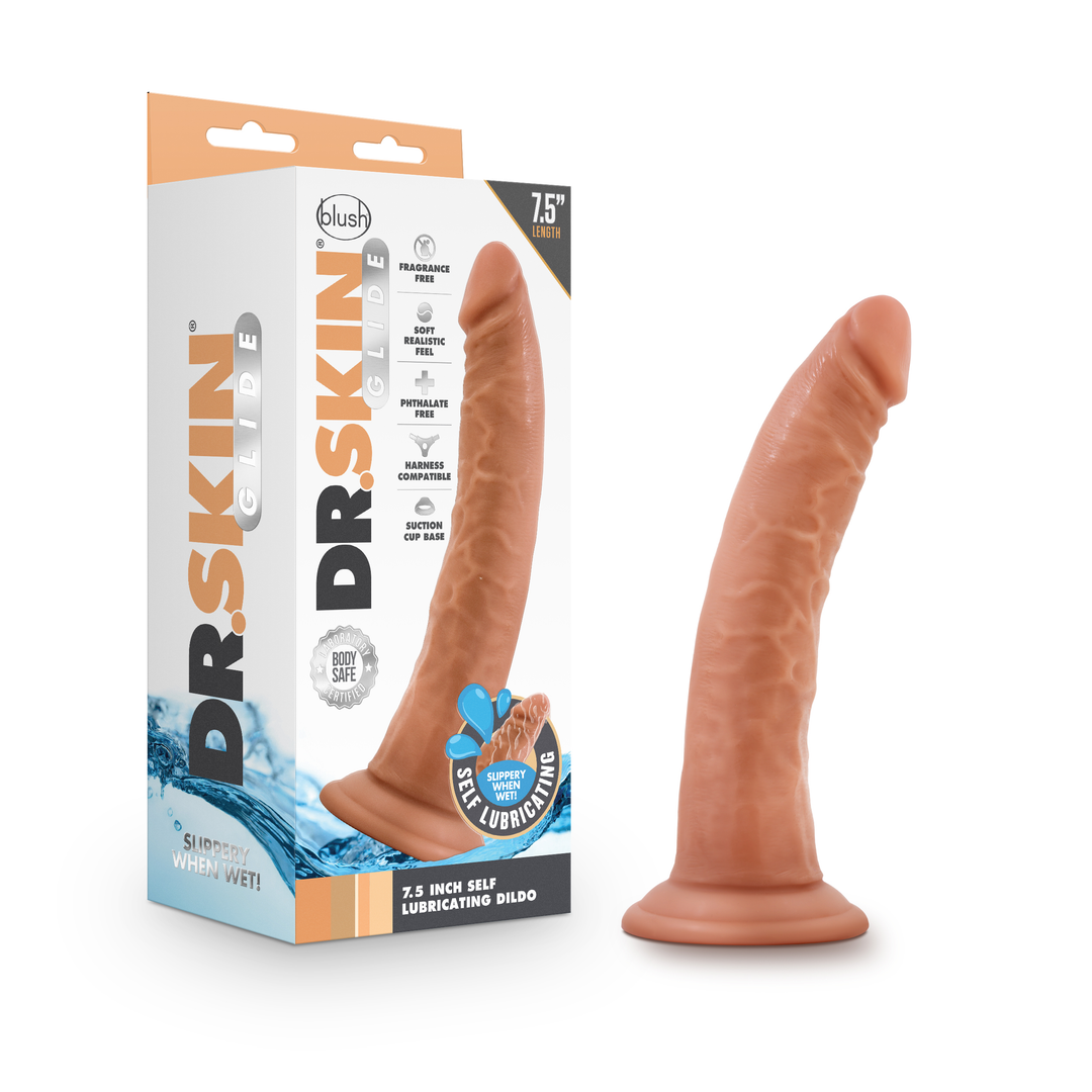 Dr. Skin Glide 7.5 Inch Self Lubricating Dildo -  Mocha -