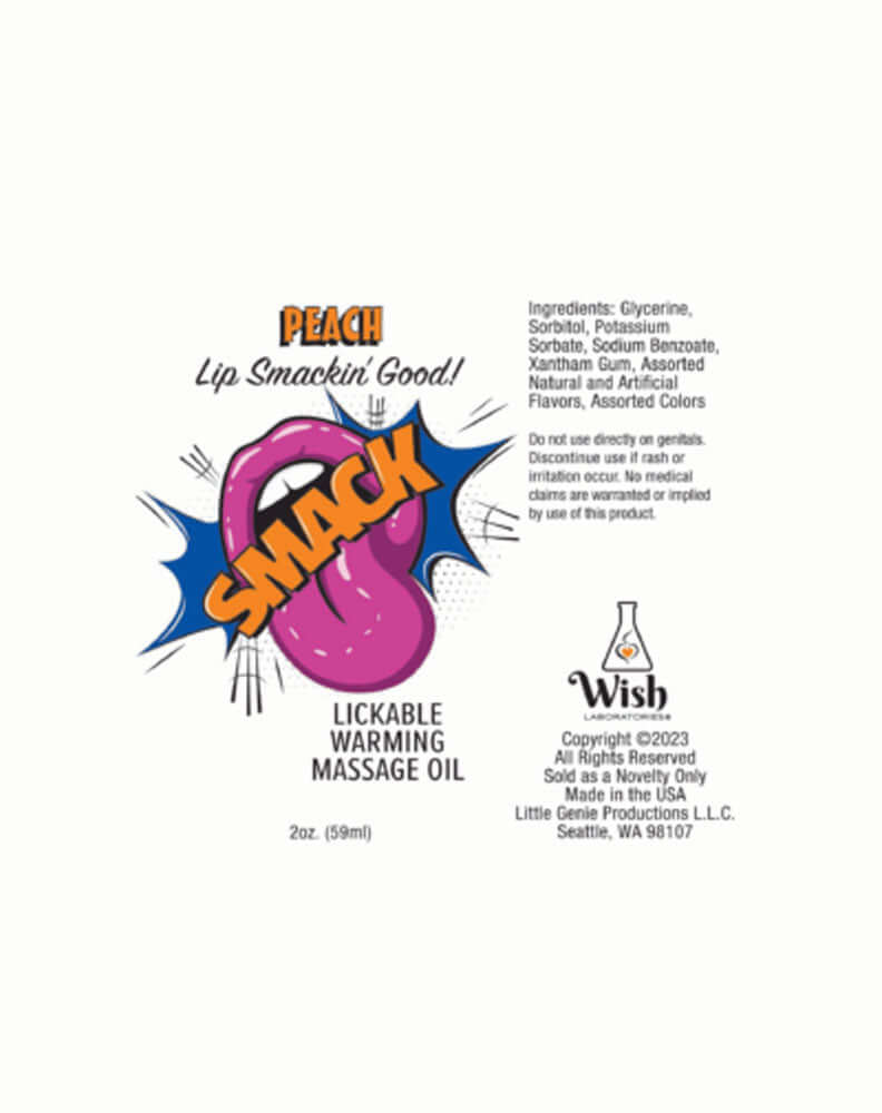 Smack Warming and Lickable Massage Oil - Peach  2 Oz