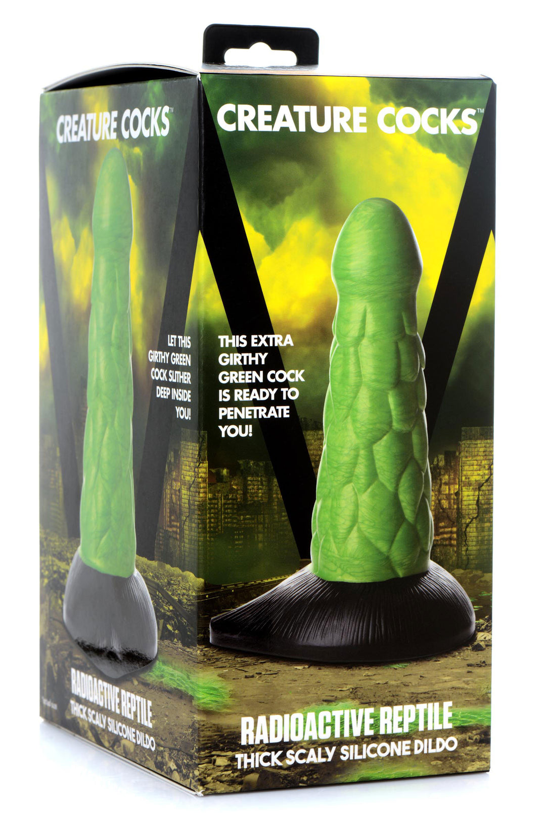 Radioactive Reptile Thick Scaly Silicone  Dildo - Green