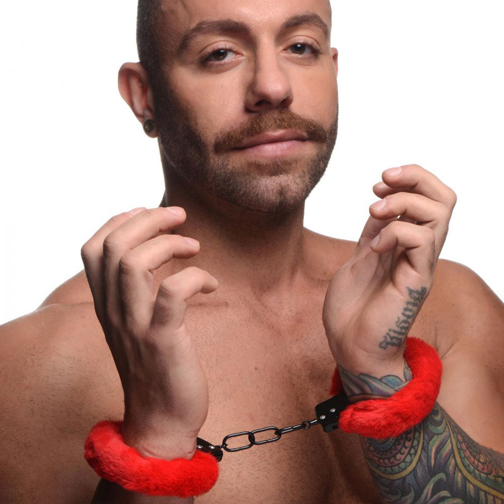 Cuffed in Fur Furry Handcuffs - Red