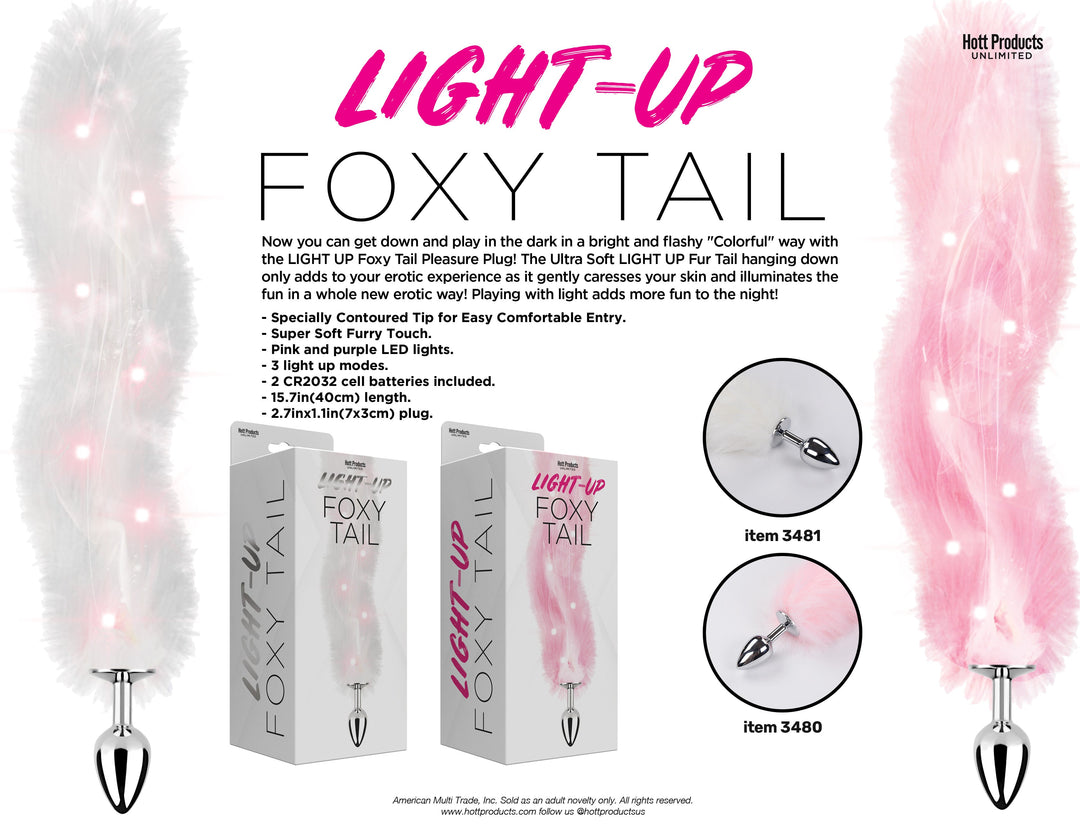 Foxy Tail - Light Up Faux Fur Butt Plug - White Plug - White