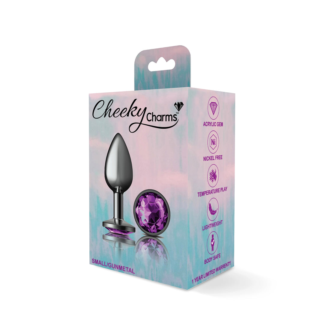 Cheeky Charms-Gunmetal Metal Butt Plug- Round-Deep Purple-Small