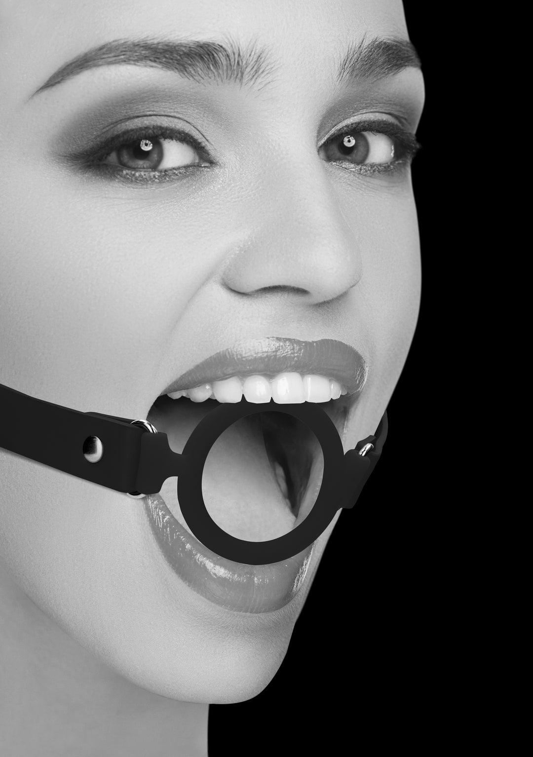 Silicone Ring Gag With Adjustable Bonded Leather  Staps - Black