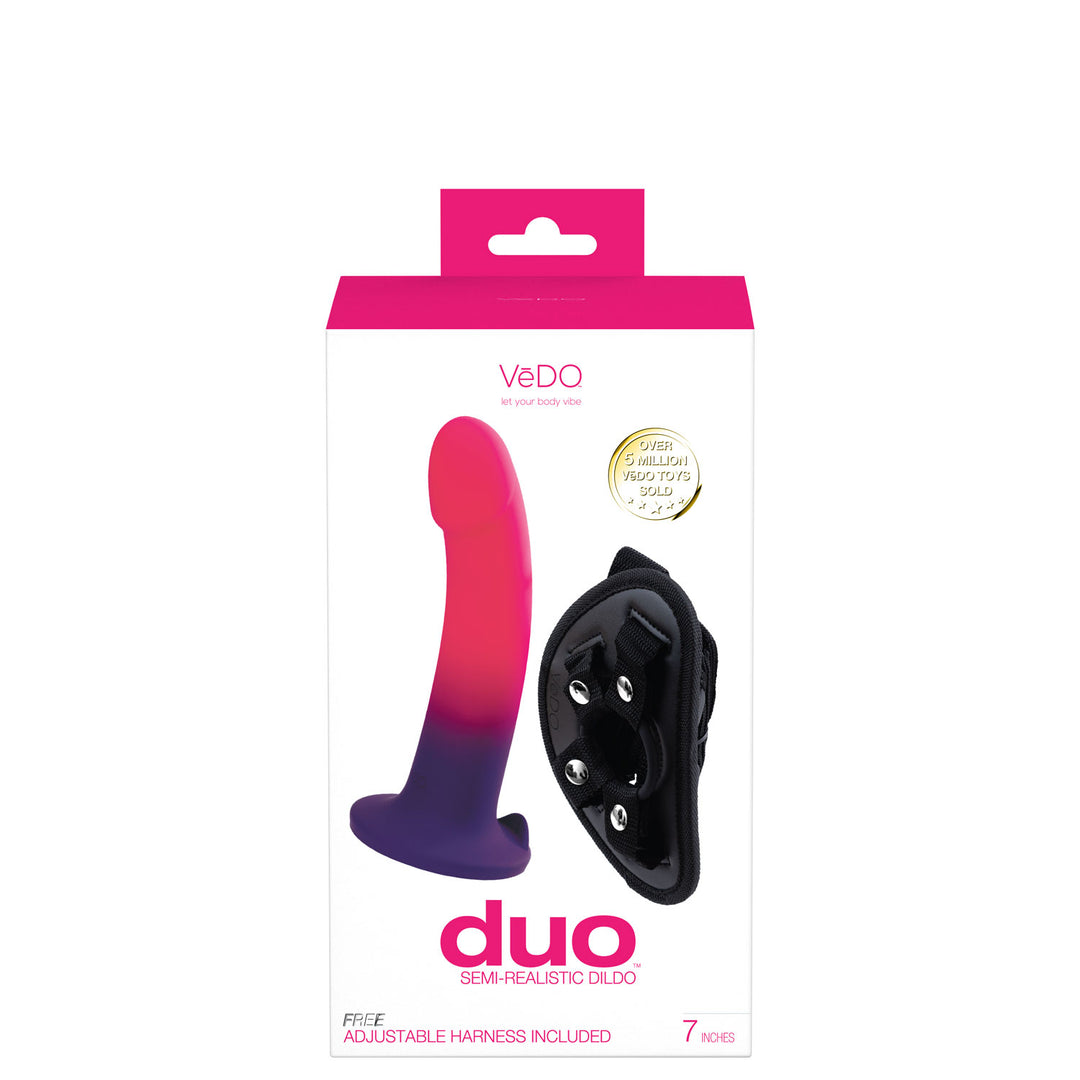 Duo Semi-Realistic Dildo With Harness -  Pink/purple