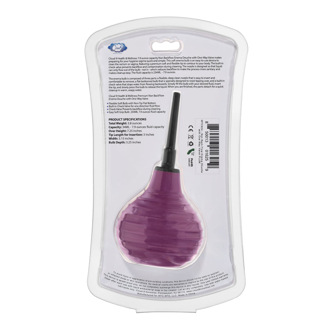 Health and Wellness Deluxe Enema Douche Non- Backflow One-Way Valve -  7.9 Fl. Oz. - Plum