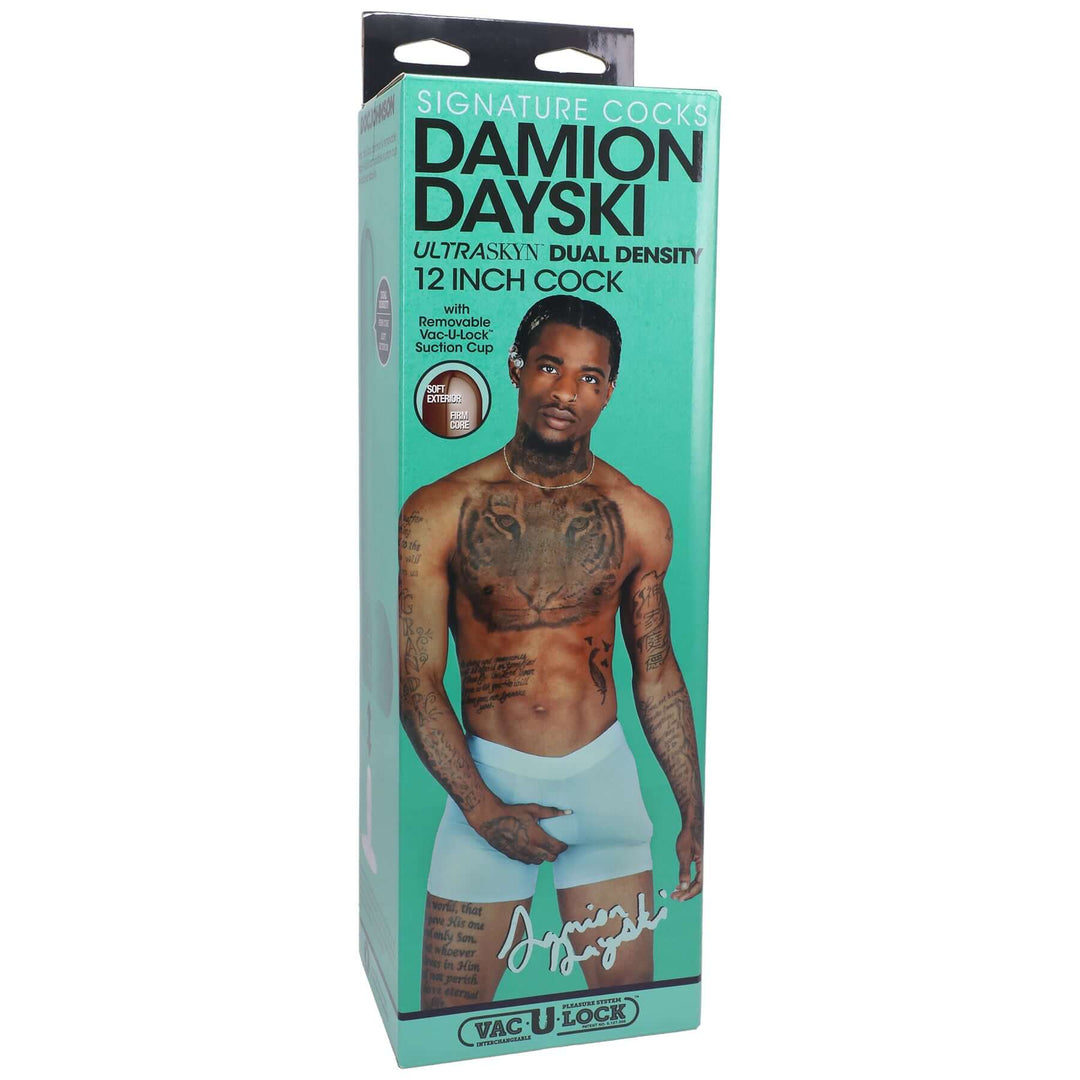 Signature Cocks - Damion Dayski - 12 Inch Ultraskyn Cock With Removable Vac-U-Lock Suction  Cup - Chocolate