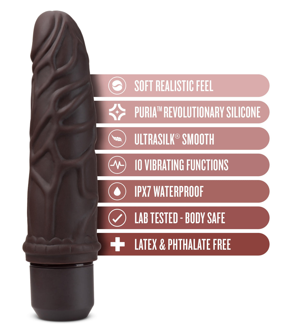 Dr. Skin Silicone - Dr. Robert - 7 Inch Vibrating  Dildo - Brown