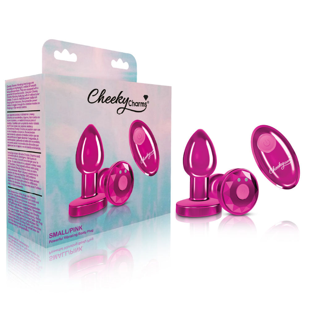 Cheeky Charms - Rechargeable Vibrating Metal Butt Plug With Remote Control - Pink - Small