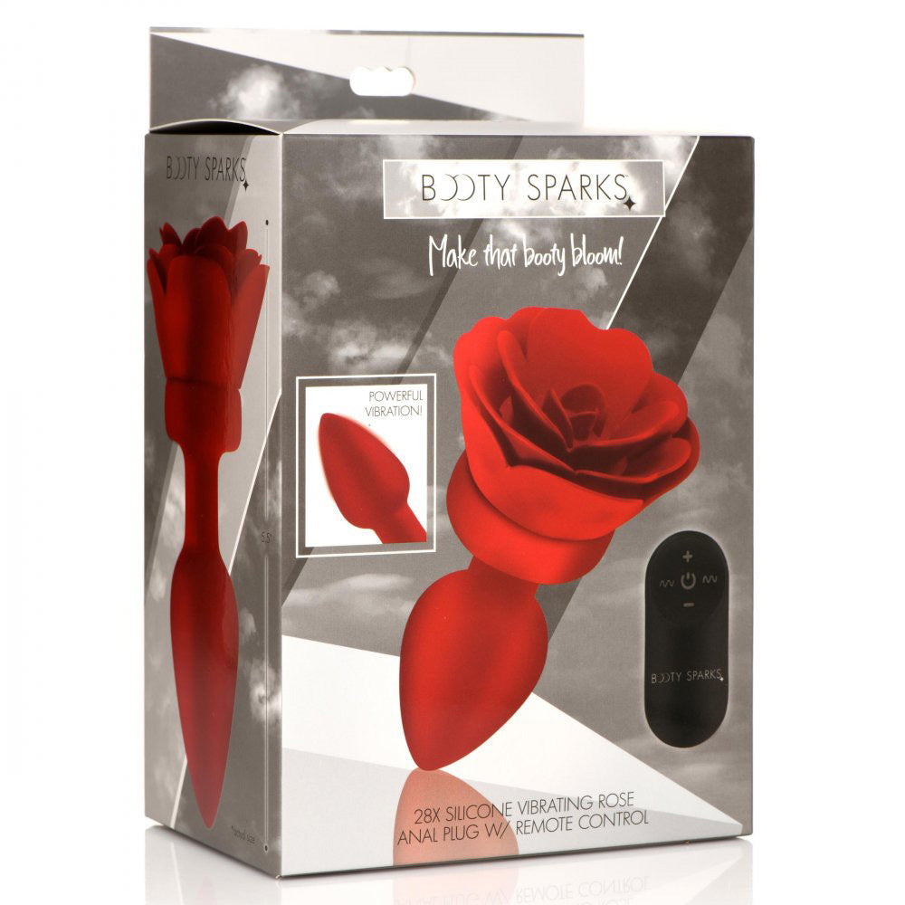 28x Silicone Vibrating Rose Anal Plug With Remote  - Medium