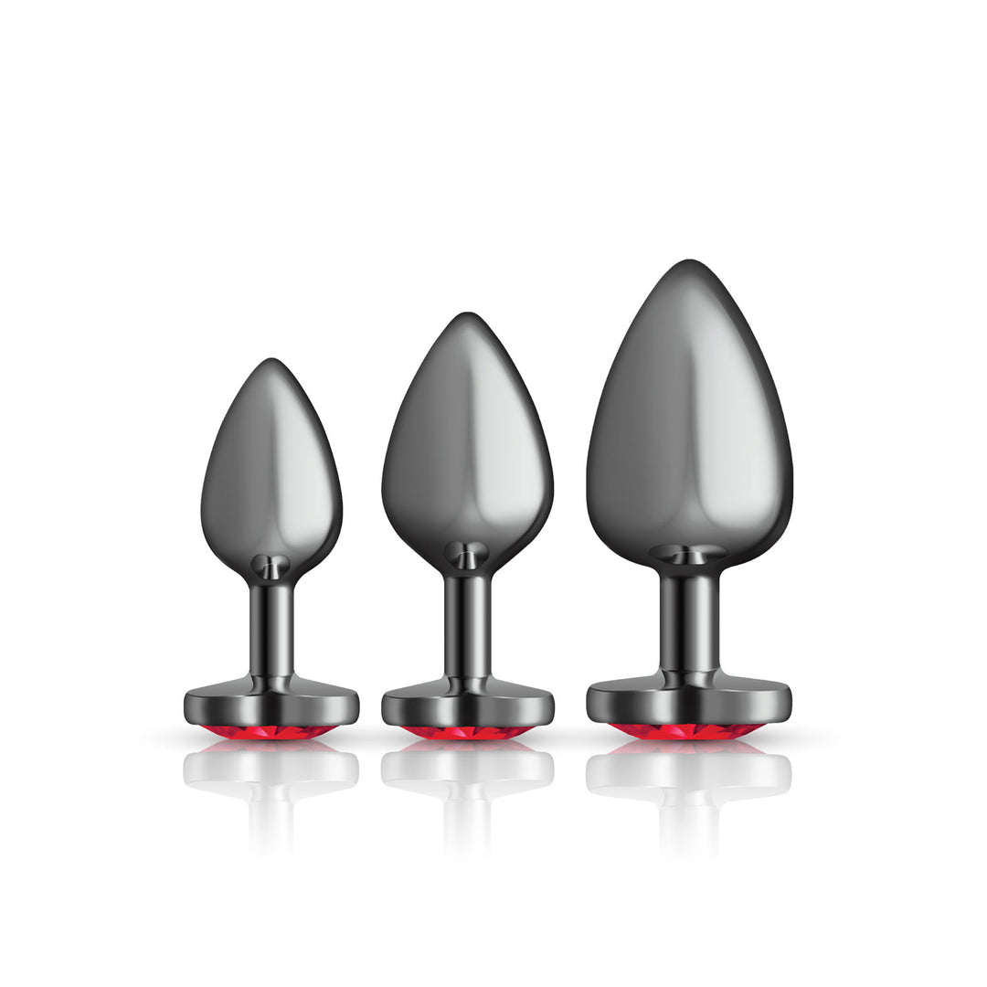 Cheeky Charms - Metal Butt Plug Gunmetal - Heart Dark Red - Anal Trainer Kit