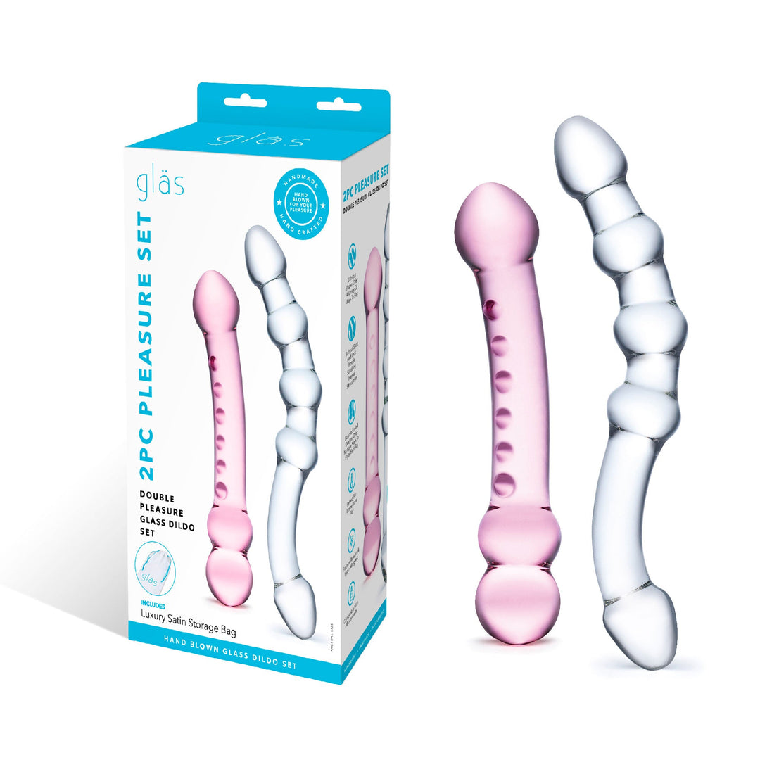 2 Pc Double Pleasure Glass Dildo Set - Pink/clear