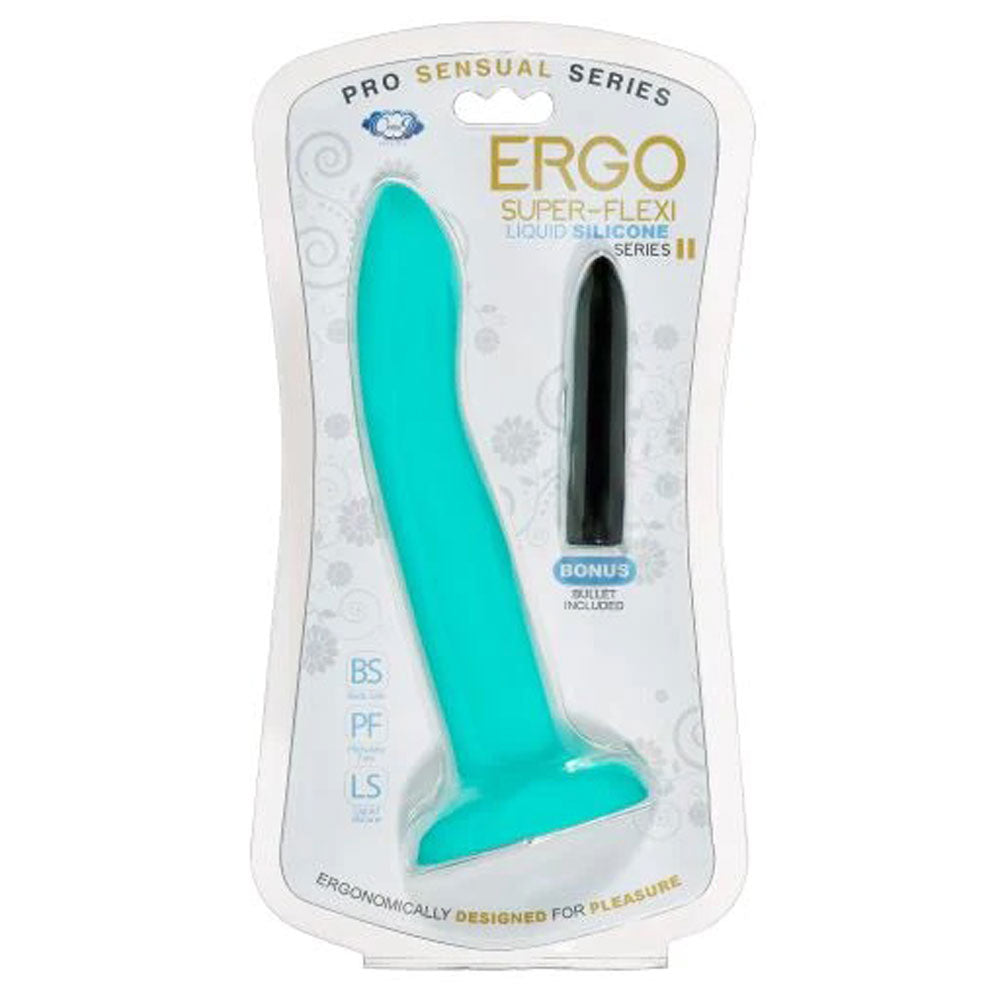 Ergo Super Flexi II Dong Soft and Flexible Liquid  Silicone With Vibrator - Teal