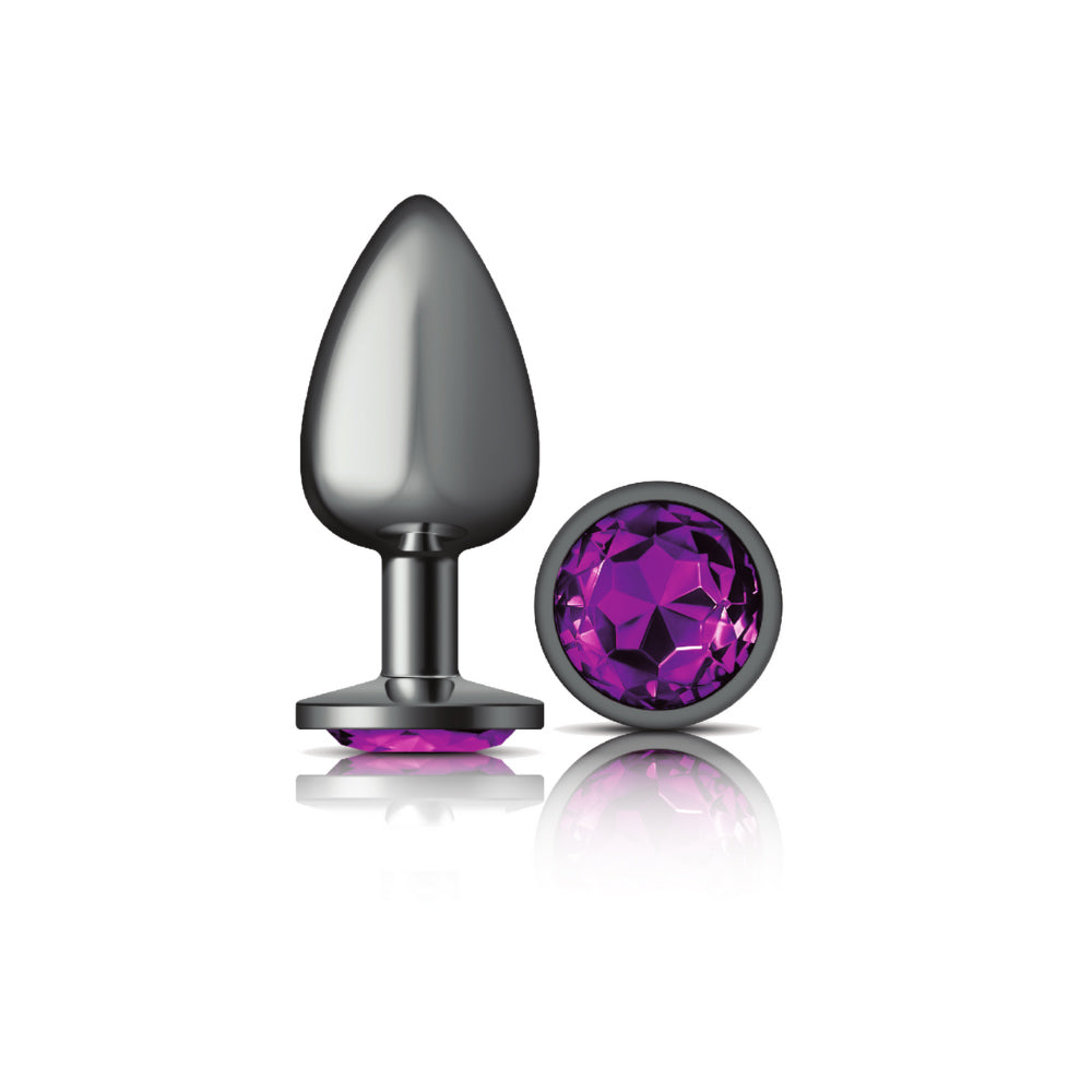 Cheeky Charms-Gunmetal Metal Butt Plug- Round-Deep Purple-Large