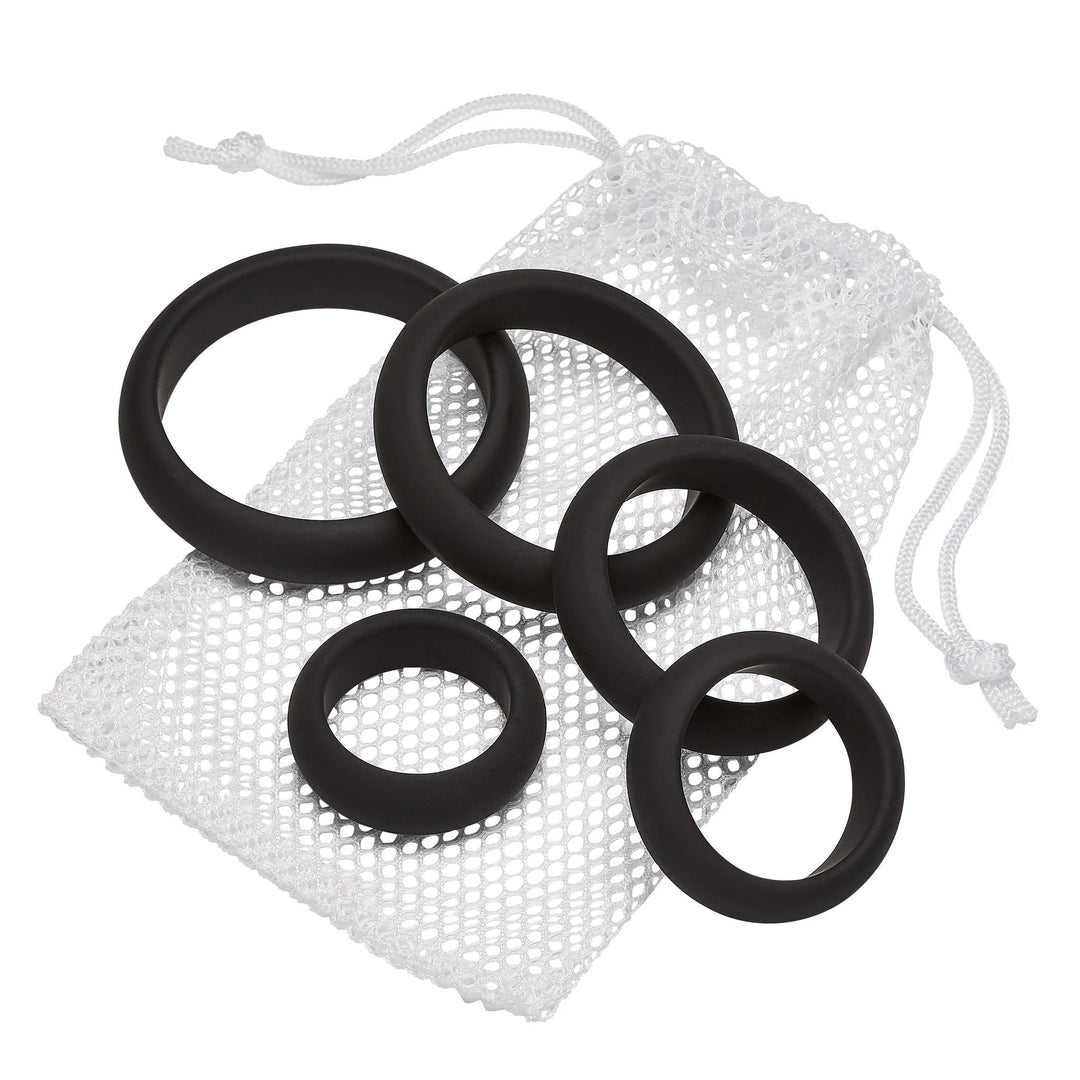 Cloud 9 Comfort Cock Rings With Flat Back 5 Pack - Black